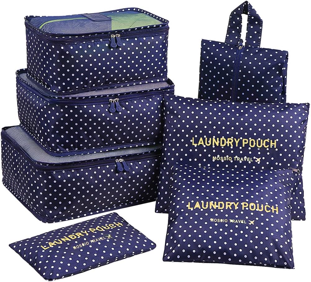 Mossio 7 Set Packing Cubes with Shoe Bag - Travel Carry On Luggage Organizer