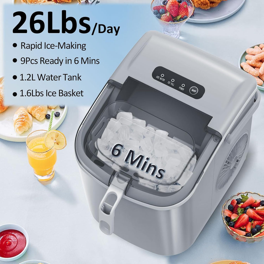 Antarcti Sta Counterto Ic Make Portabl Ic Machin wit Handle,Self-Cleanin Bulle Ic Makers 26Lbs/24H Ic Cube Read i Min fo Hom Kitche Ba Part (Grey)