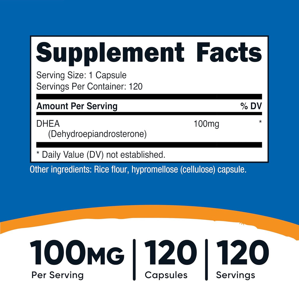 Nutricost DHEA 100mg, 120 Capsules - Gluten Free, Soy Free, Non-GMO, Supplement