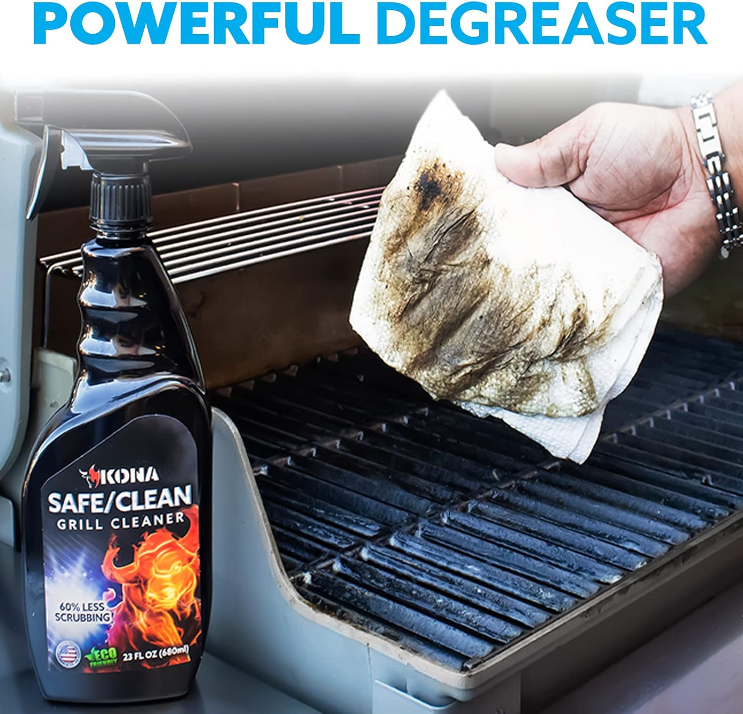 Kona Safe/Clean Grill Cleaner Spray - Now 40% More Cleaning Power, Heavy Duty No-Drip Gel, Eco-Friendly, Food Safe, BBQ Grate Degreaser, Biodegradable, Made in Michigan USA - 23oz