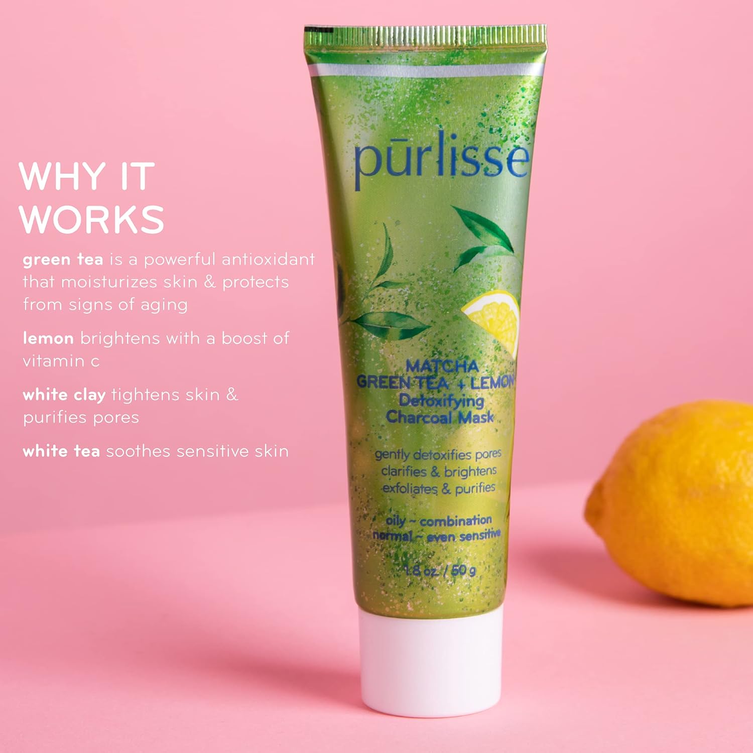 p¨¹rliss Match Gree Te Lemo Detoxifyin Facia Mas Charcoa Fac Mas wit Cla Tea fo Por Refinemen Radianc Exfoliate Purifie Ski Refreshin Moisturizin (1. oz)