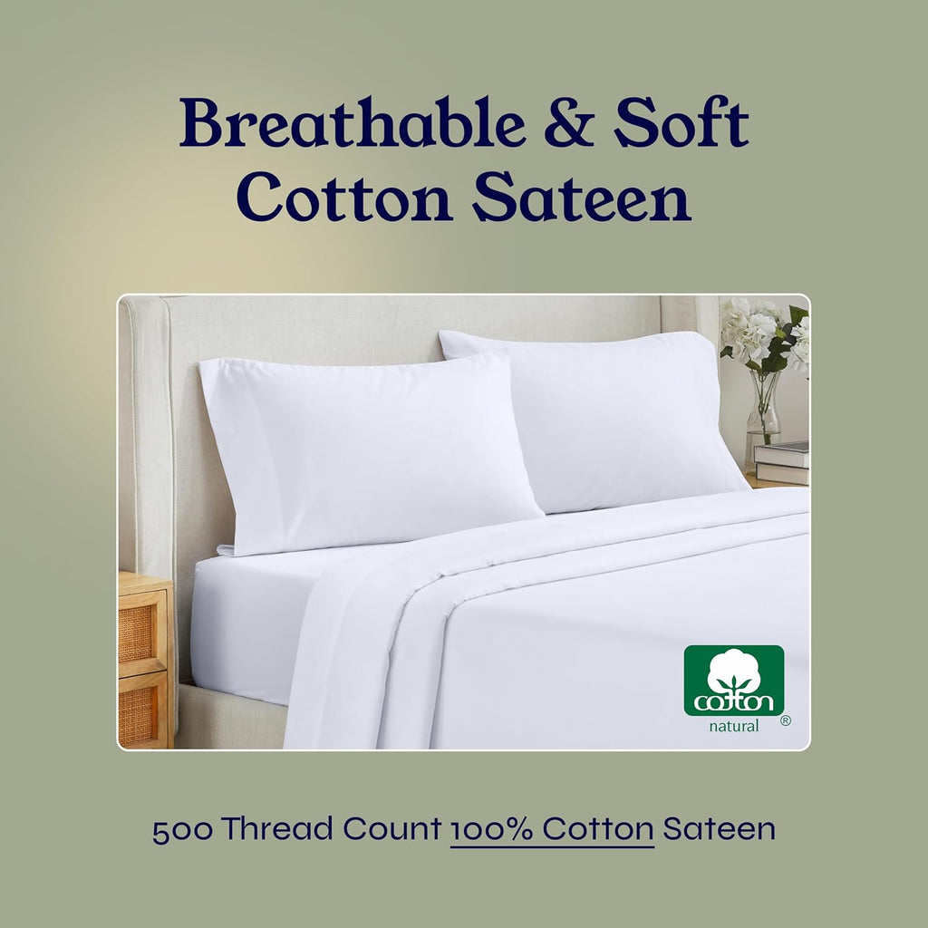 California Design Den Split King Size Sheet Set - 100% Cotton, 500 Thread Count Sateen, Cooling Deep Pocket Bedding for Adjustable Bed, Includes Twin-XL Fitted Elastic Sheets Pillowcases - White