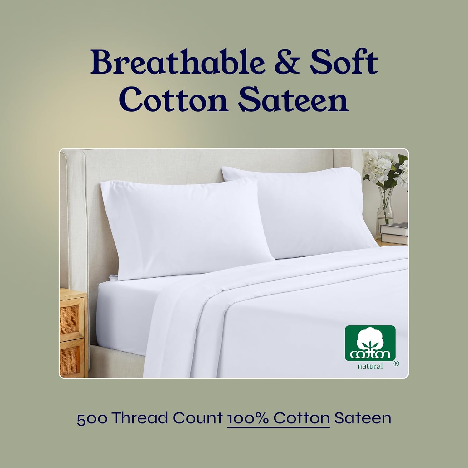 California Design Den Split King Size Sheet Set - 100% Cotton, 500 Thread Count Sateen, Cooling Deep Pocket Bedding for Adjustable Bed, Includes Twin-XL Fitted Elastic Sheets Pillowcases - White