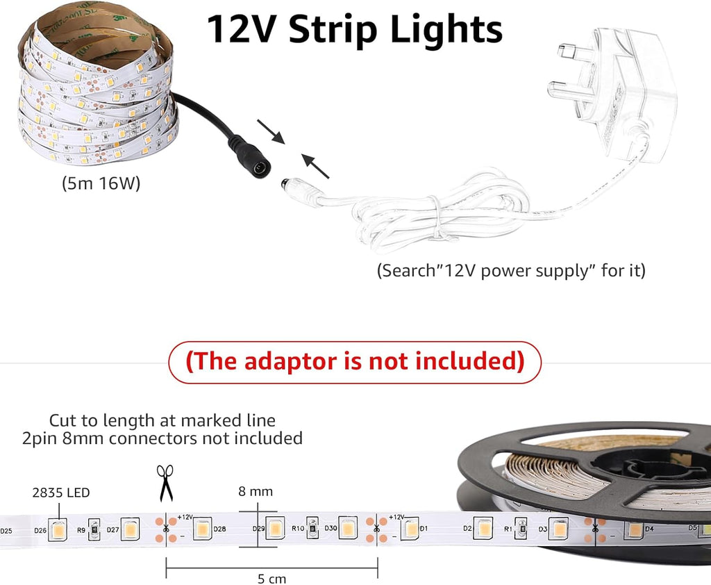 Lepro 12V LED Strip Light, Flexible, SMD 2835, 300 LEDs, 32.8ft Tape Light for Home, Kitchen, Party, Christmas and More, Non-Waterproof, Warm White, Pack of 2(Not Include Power Adapter)