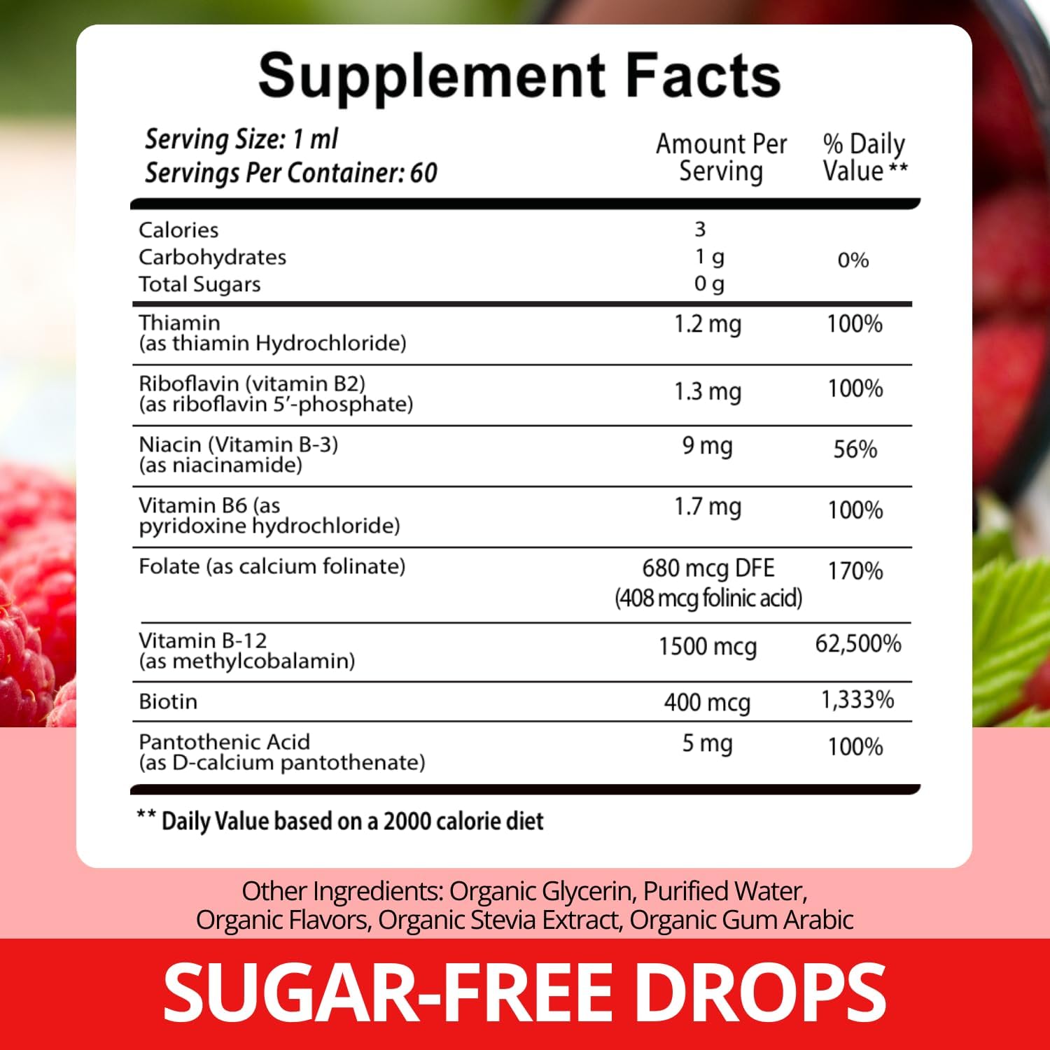 Vega Vitami B1 wit Comple 2000 mcg Extr Strengt fo Me an Women Raspberr Liqui Drops US Made B1 B2 B3 B5,B6 Biotin Foli Aci B1 Sublingua Methylcobalami  Month Supply