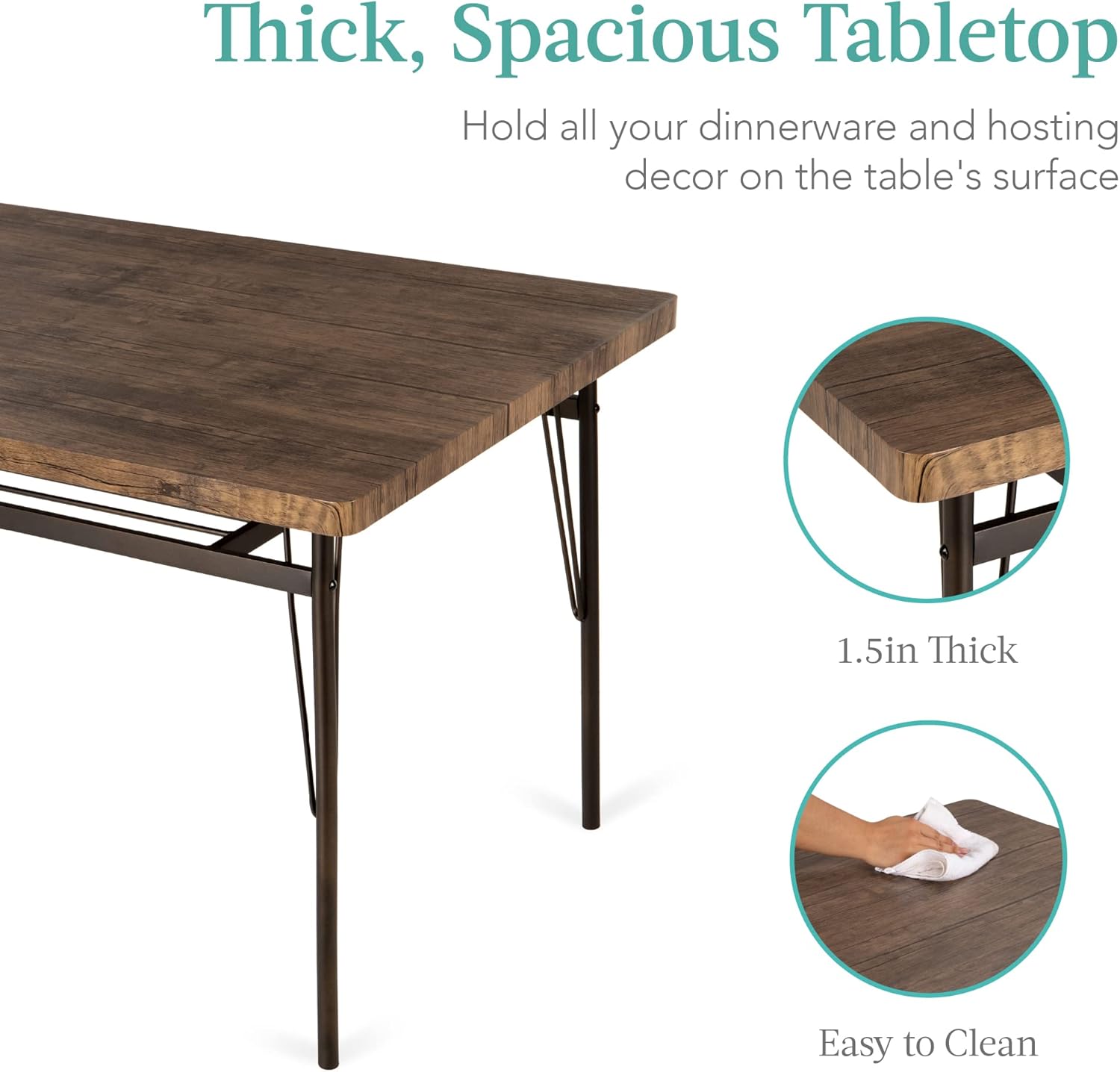 Bes Choic Product 6-Piec 55i Moder Dinin Se fo Home Kitchen Dinin Roo w/Storag Racks Rectangula Table Bench Chairs Stee Fram Brown