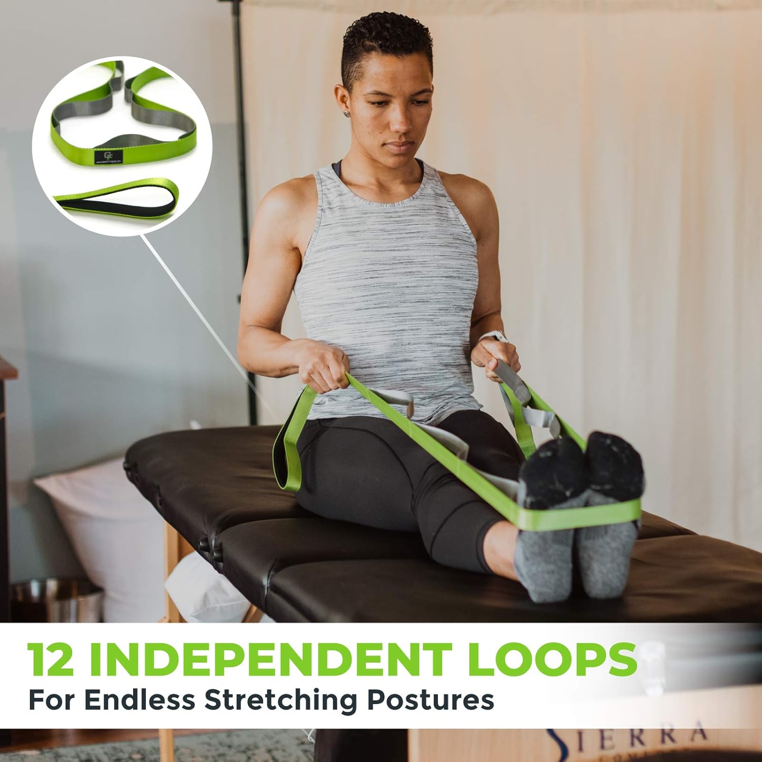 Gradient Fitness Stretching Strap for Physical Therapy, 12 Multi-Loop Stretch Strap 1inch W x 8' L, Neoprene Handles, Physical Therapy Equipment, Yoga Straps for Stretching, Leg Stretcher.
