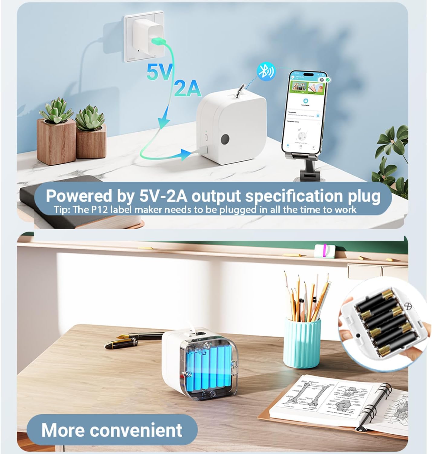 Phomemo P12 Label Maker Machine with Tape, Bluetooth Small Thermal Label Printer with Multiple Templates Mini Label Maker for Home, School, Organization, Office, White