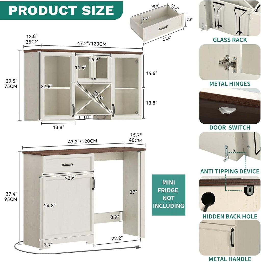 YITAHOM Min Fridg Cabine an Wal Pantr Hutc Set Coffe Ba Cabinet wit Min Fridg Spac Storage Outlet Glas Rac an Beverag Statio fo Kitchen Hom Bar Dinin Room Whit Walnut