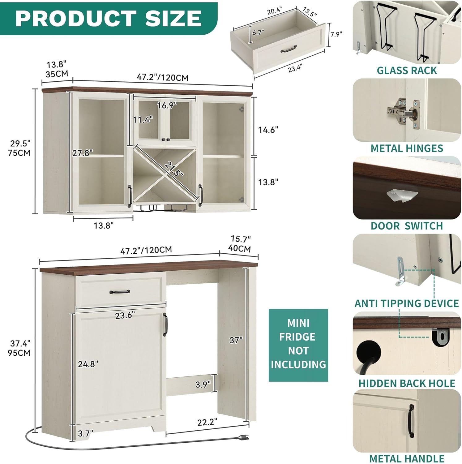 YITAHOM Min Fridg Cabine an Wal Pantr Hutc Set Coffe Ba Cabinet wit Min Fridg Spac Storage Outlet Glas Rac an Beverag Statio fo Kitchen Hom Bar Dinin Room Whit Walnut