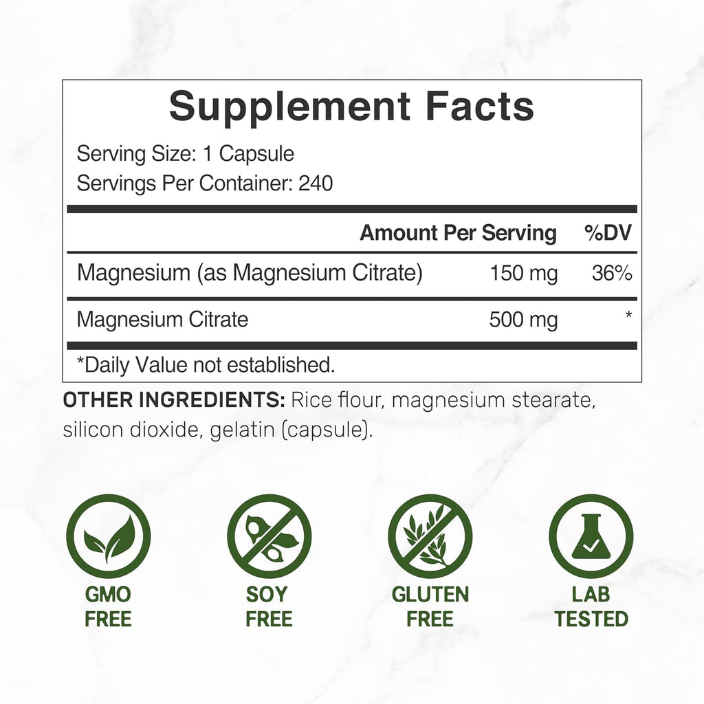 DEA SUPPLEMEN Magnesiu Citrat 500mg 24 Capsule Easil Absorbed Purifie Trac Minera Muscle Heart Digestiv Suppor On Day Non-GMO