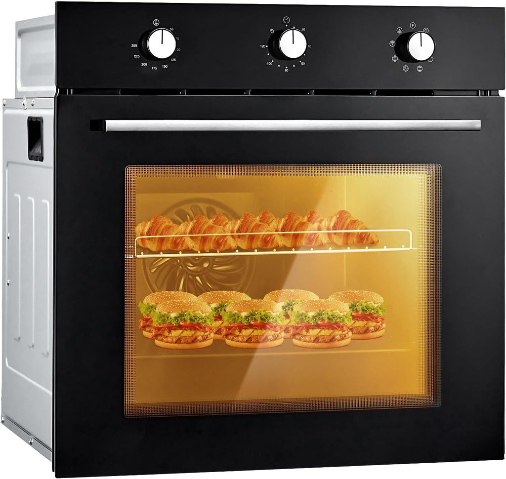 GarveeHom 24inc Singl Wal Oven 2. Cu.F Built-i Electri Singl Wal Oven wit Mechanica Knobs Double-Layere Glas Door Cookin Functions 3000 240 Idea fo Kitche Oven