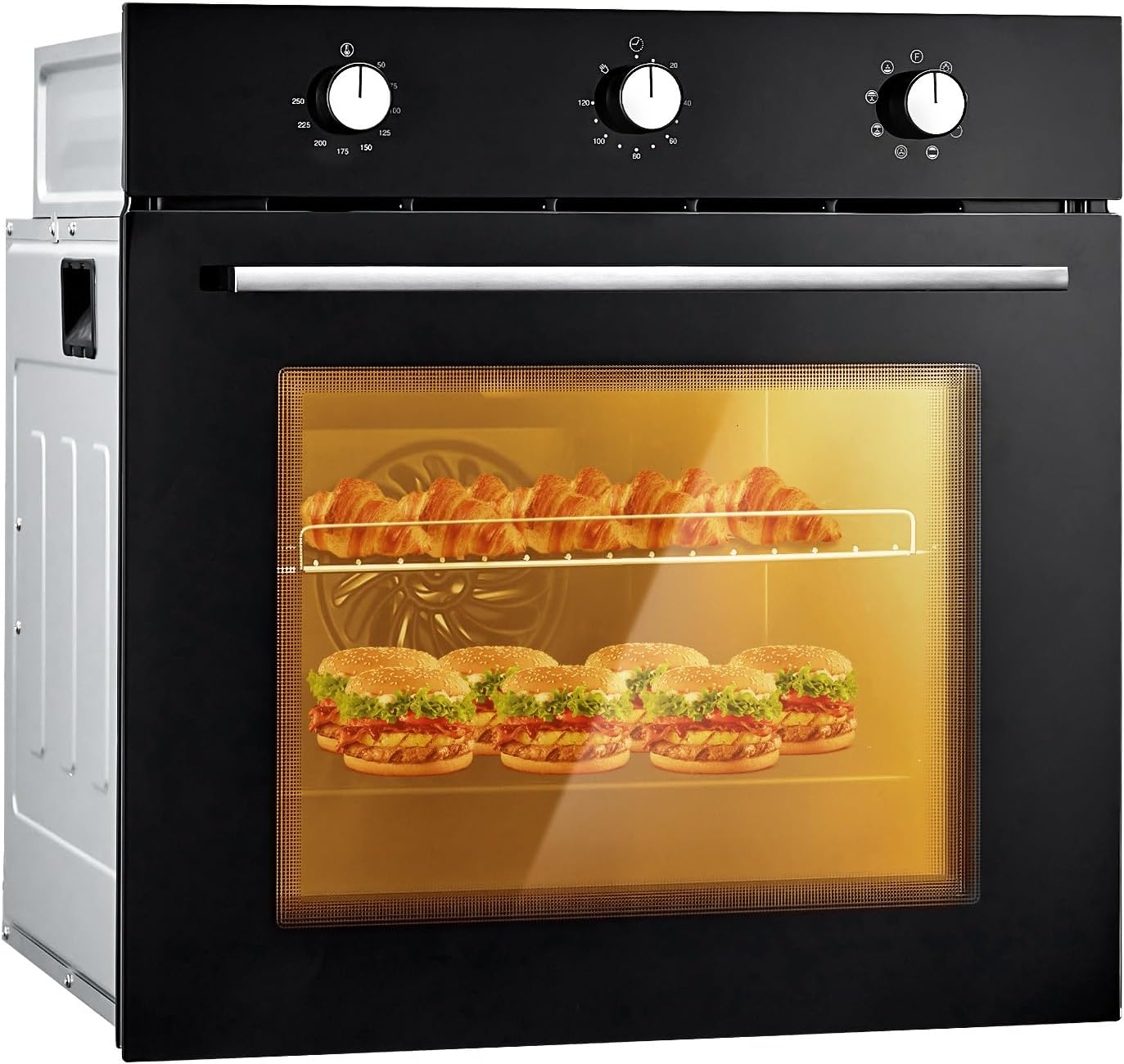GarveeHom 24inc Singl Wal Oven 2. Cu.F Built-i Electri Singl Wal Oven wit Mechanica Knobs Double-Layere Glas Door Cookin Functions 3000 240 Idea fo Kitche Oven