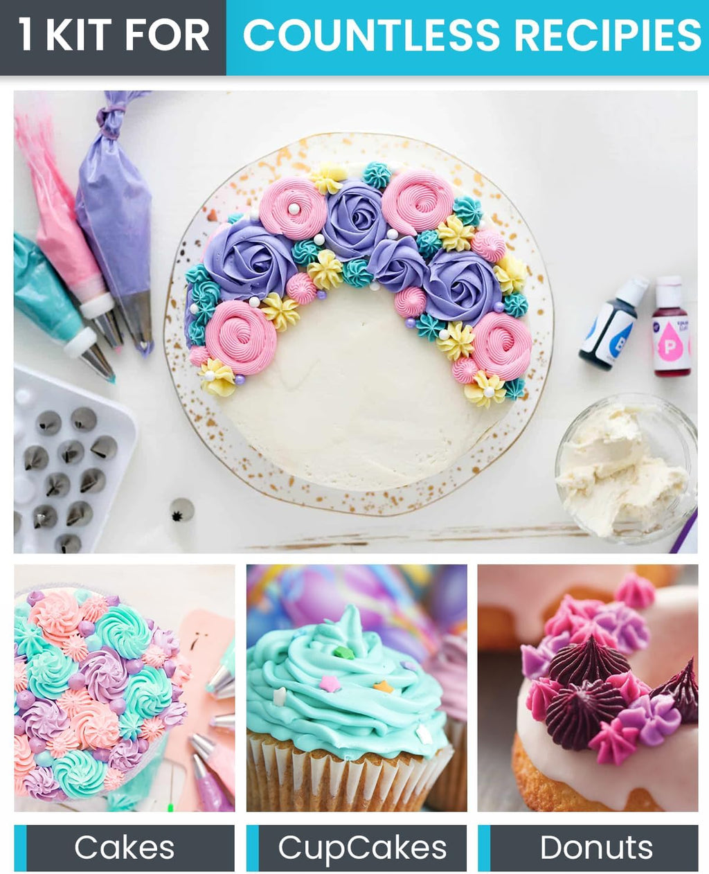 74 PCs Icing Piping Bags and Tips Set, Cake Decorating Kit with 48-Numbered Piping Tips, Anti Burst Pastry Bags for Cookie Cupcake Cake Decoration, Cake Decorating Tips Set with Booklet E-book