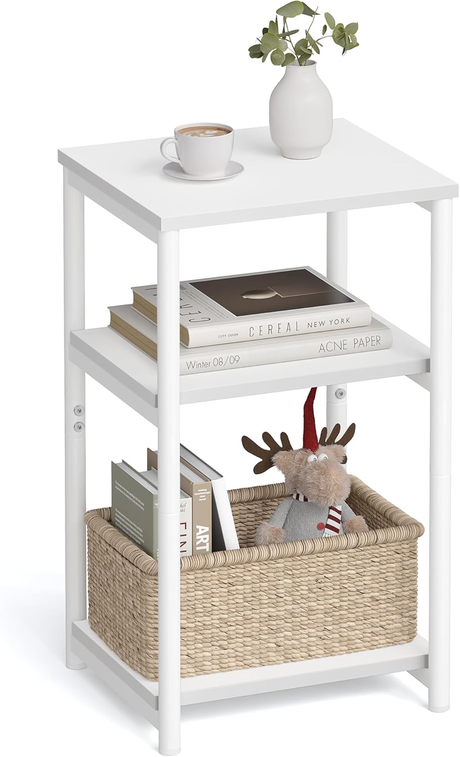 Side Table, Small End Table, Tall Nightstand for Living Room, Bedroom, Office, Bathroom, White ULET273W14