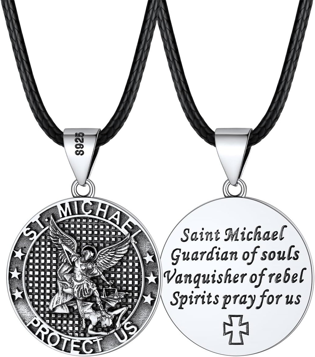 FaithHeart Saint Michael Necklace, Stainless Steel/18K Gold Plated St Michael the Archangel Pendant Amulet for Men Women with Gift Packaging