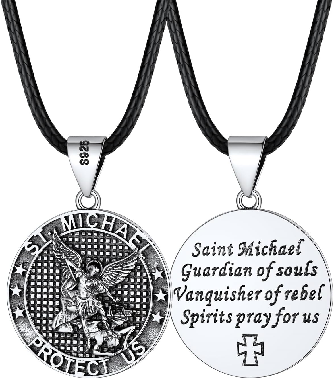 FaithHeart Saint Michael Necklace, Stainless Steel/18K Gold Plated St Michael the Archangel Pendant Amulet for Men Women with Gift Packaging