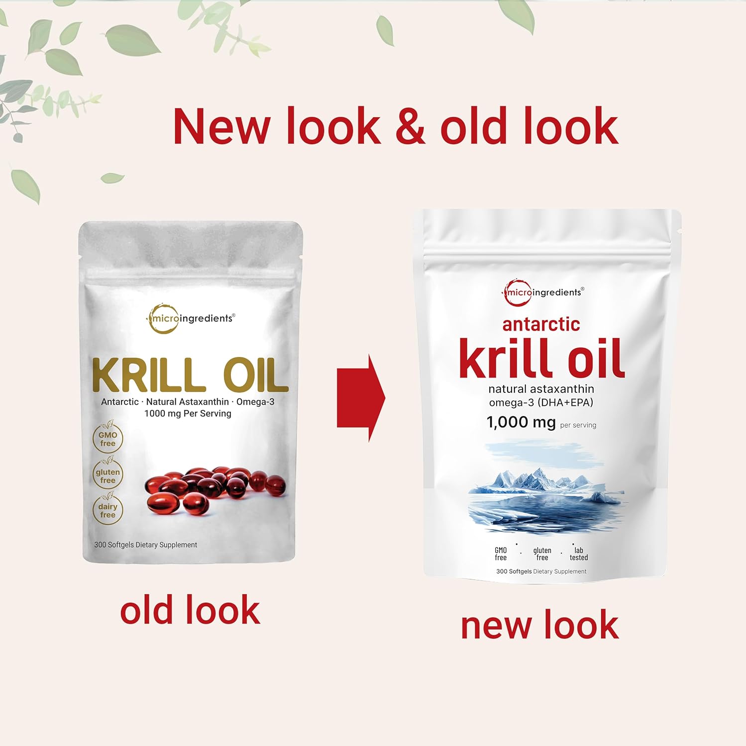 Micro Ingredients Antarctic Krill Oil Supplement with Natural Astaxanthin, 1000mg Per Serving, 300 Soft-Gels, Rich in Omega-3s EPA DHA, Supports Immune System Brain Health, Easy to Swallow