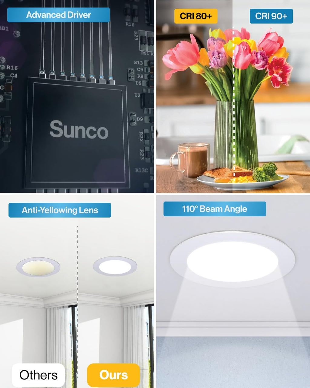 Sunc 9 Pac Inc Ultr Thi LE Recesse Ceilin Lights Sli Canles wit Junctio Box 85 LM 3000 War White Dimmable 14W=100W Wafe Thin 5000 Lifetim Hour ETL.
