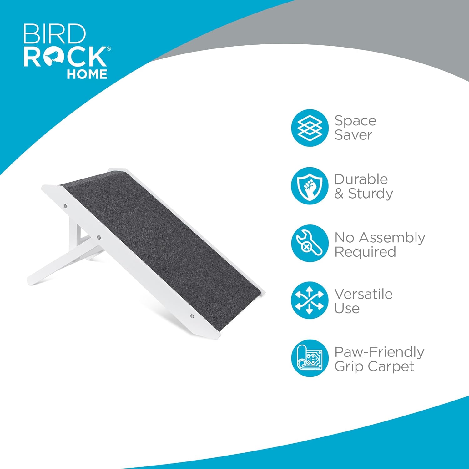 BIRDROCK HOME Adjustable Pet Ramp for Small Dogs, Cats, Puppies - Foldable Wooden Dog Ramp for Couch, Bed, Car - Indoor or Outdoor- Safe, Portable, Non-Slip Carpet - 13inch, White
