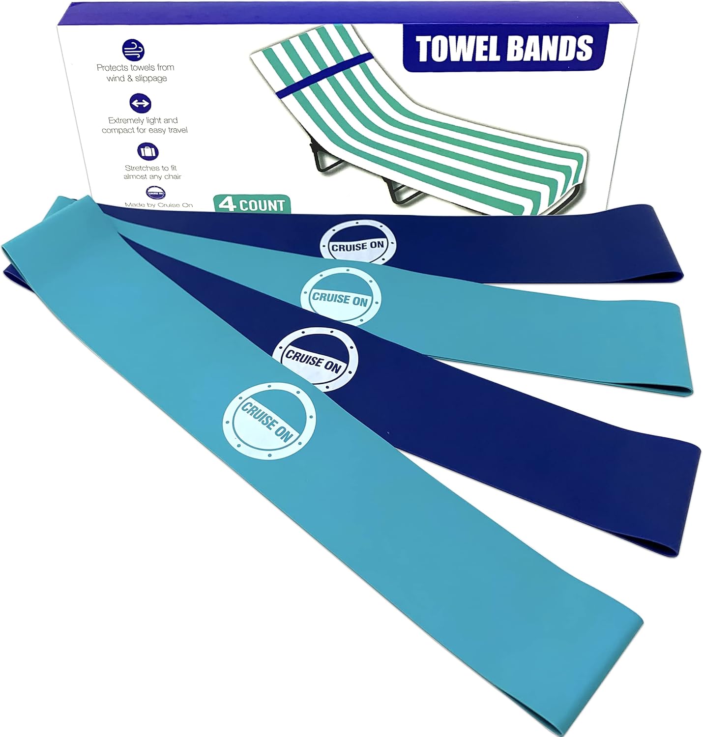 Cruise On Towel Bands for Cruise Chairs (4 Pack), Better Alternative to Towel Clips for Beach, Pool Ships, Essential for 2026 2027 Trips, Secure Stylish, Blue Teal