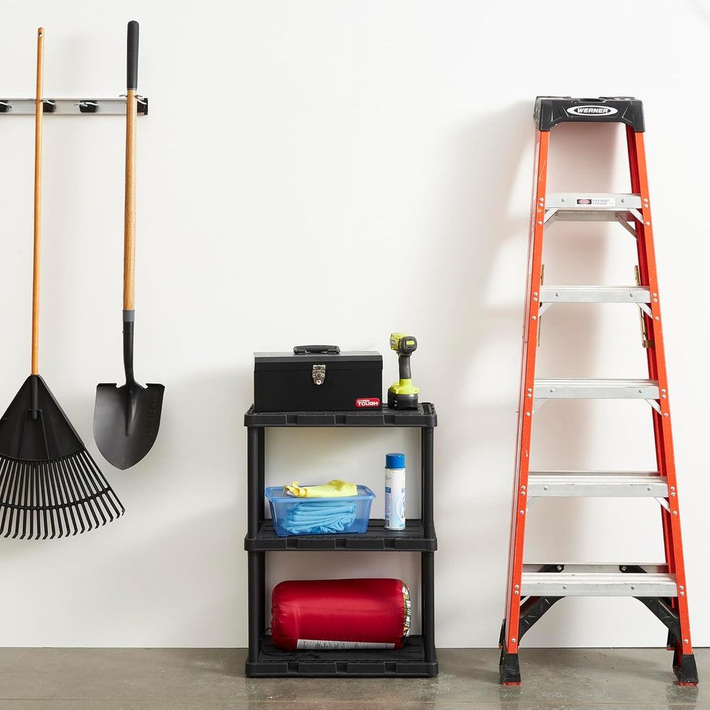 Gracious Living 3 Pack Light Duty Storage Shelves, Knect-A-Shelf 3-Shelf Ventilated Shelving Rack Organizer for Home, Garage, Basement, Laundry, Black