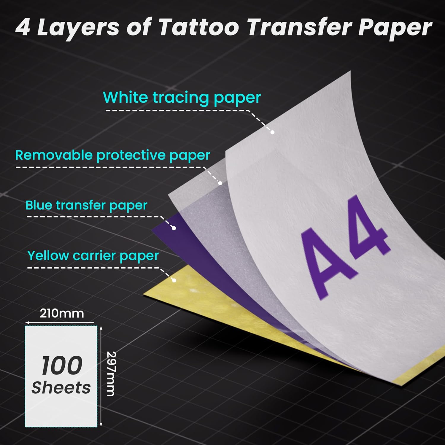TATTMUS Tatto Transfe Paper 100pc A Siz 8.26inc 11.69inch Therma Stenci Paper Layer Tracin Paper Compatibl wit M08F/A886/A887/P90/ITP0 Printe Tatto Ki Supplies