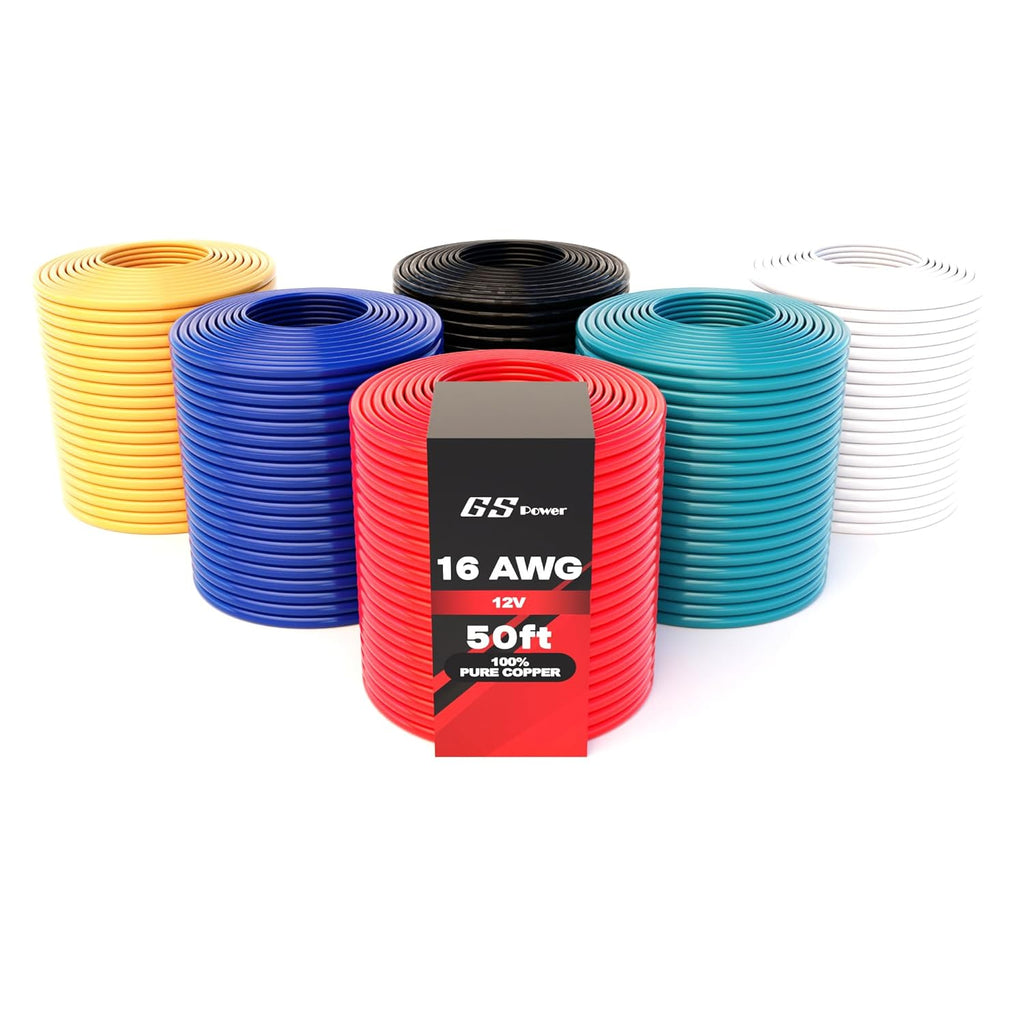 GS Power 300ft 18 Gauge Wire Oxygen Free Pure Copper Primary Wire, 50ft Roll, 6 Colors, OFC 12v 18AWG for Automotive Audio Video Electric Trailer Stereo RC Car Home Theater LED Lamp Wiring Electrical