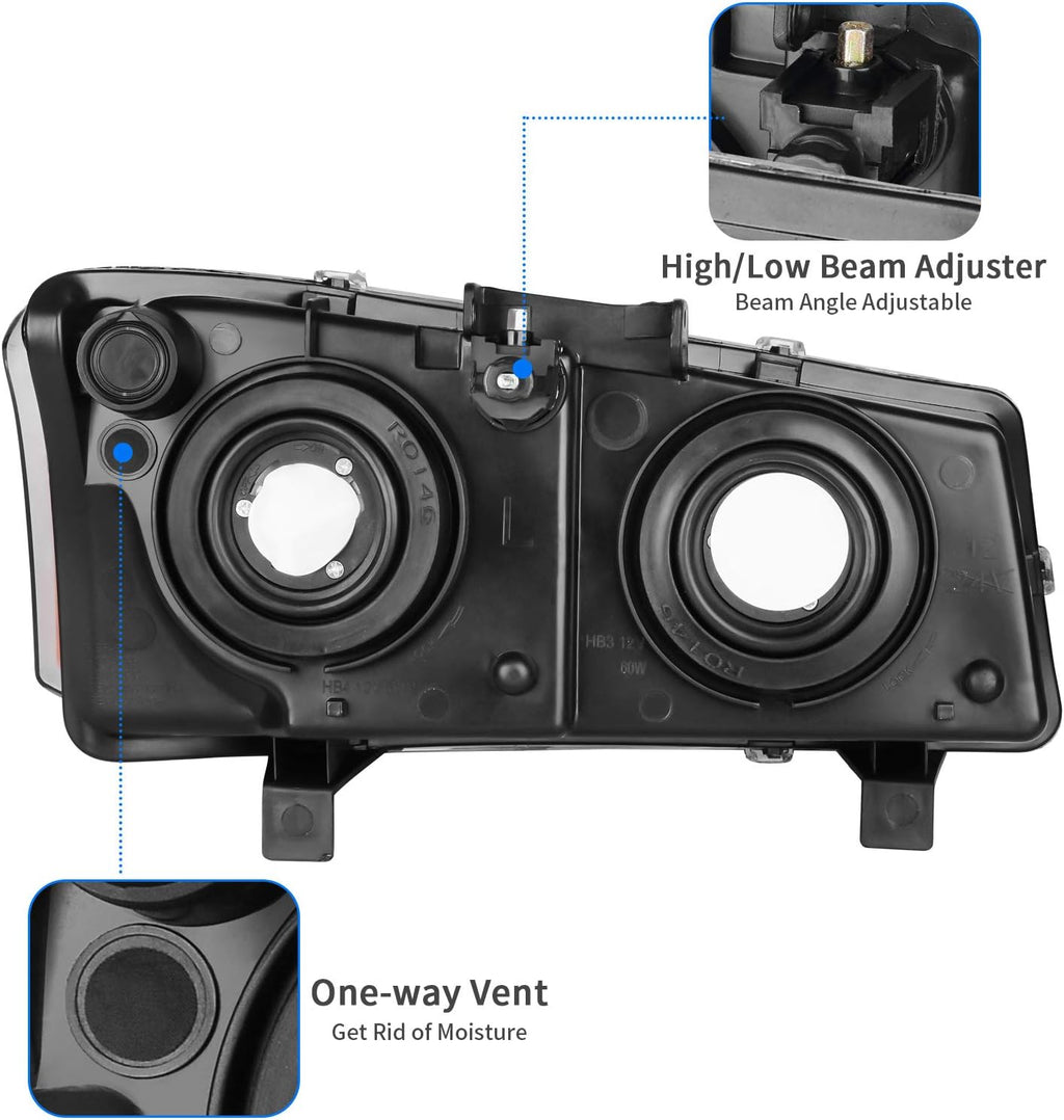 DWVO Headlights Assembly Compatible with 2003 2004 2005 2006 Chevy Silverado Avalanche 1500 1500HD 2500 2500HD 3500 Headlamp 2007 Silverado 1500 2500 3500 Black Housing with Front Signal Lights