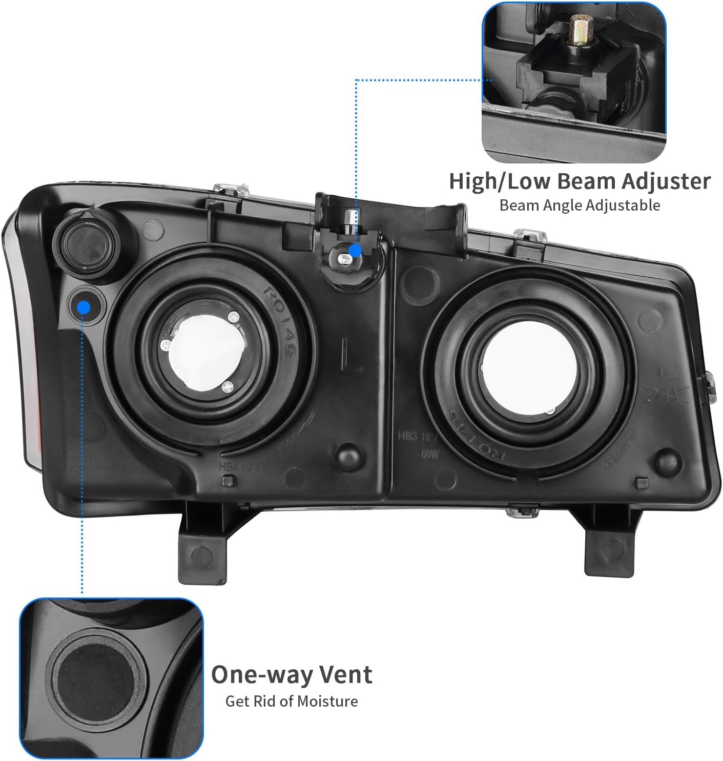 DWVO Headlights Assembly Compatible with 2003 2004 2005 2006 Chevy Silverado Avalanche 1500 1500HD 2500 2500HD 3500 Headlamp 2007 Silverado 1500 2500 3500 Black Housing with Front Signal Lights