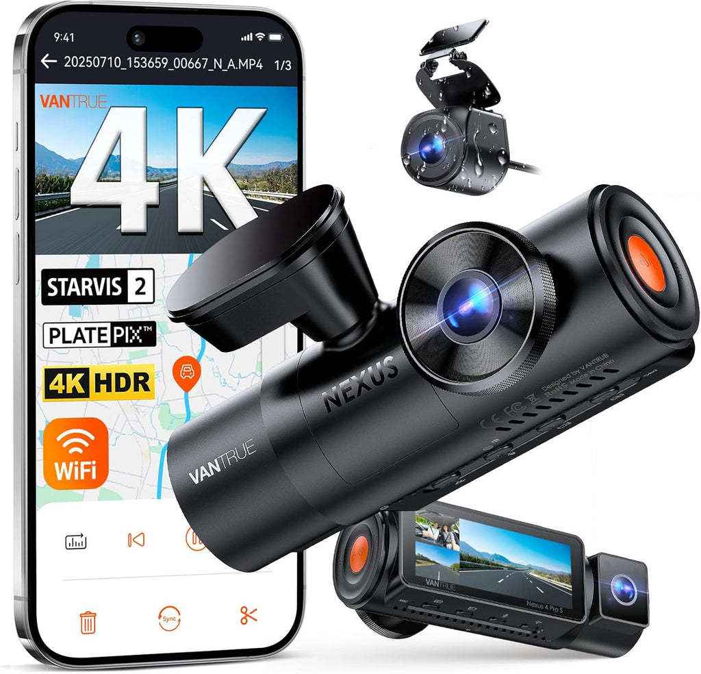 Vantru N Pr 4 Channe Das Ca w/Tripl STARVI 2 4K+1080P+2.5 Fron Insid Rea Das Camera 4k+2.5 Dua Channel HD I Nigh Vision Voic Control Parkin Mode GPS Wi-Fi Suppor 1TB