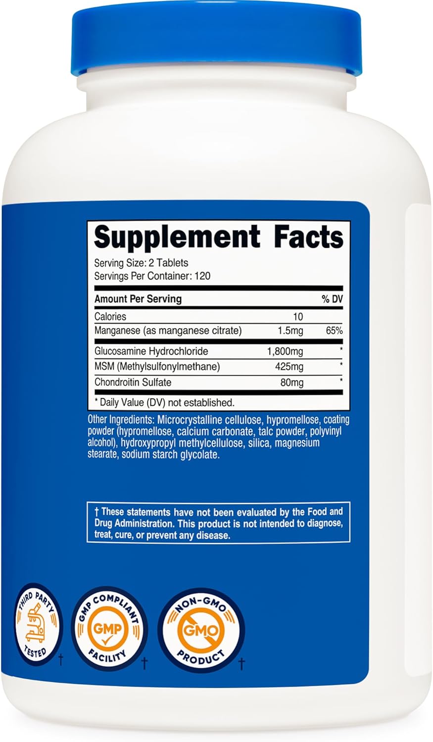 Nutricos Glucosamin 1800m wit Chondroiti MSM 24 Tablets 12 Serving Non-GMO Glute Free