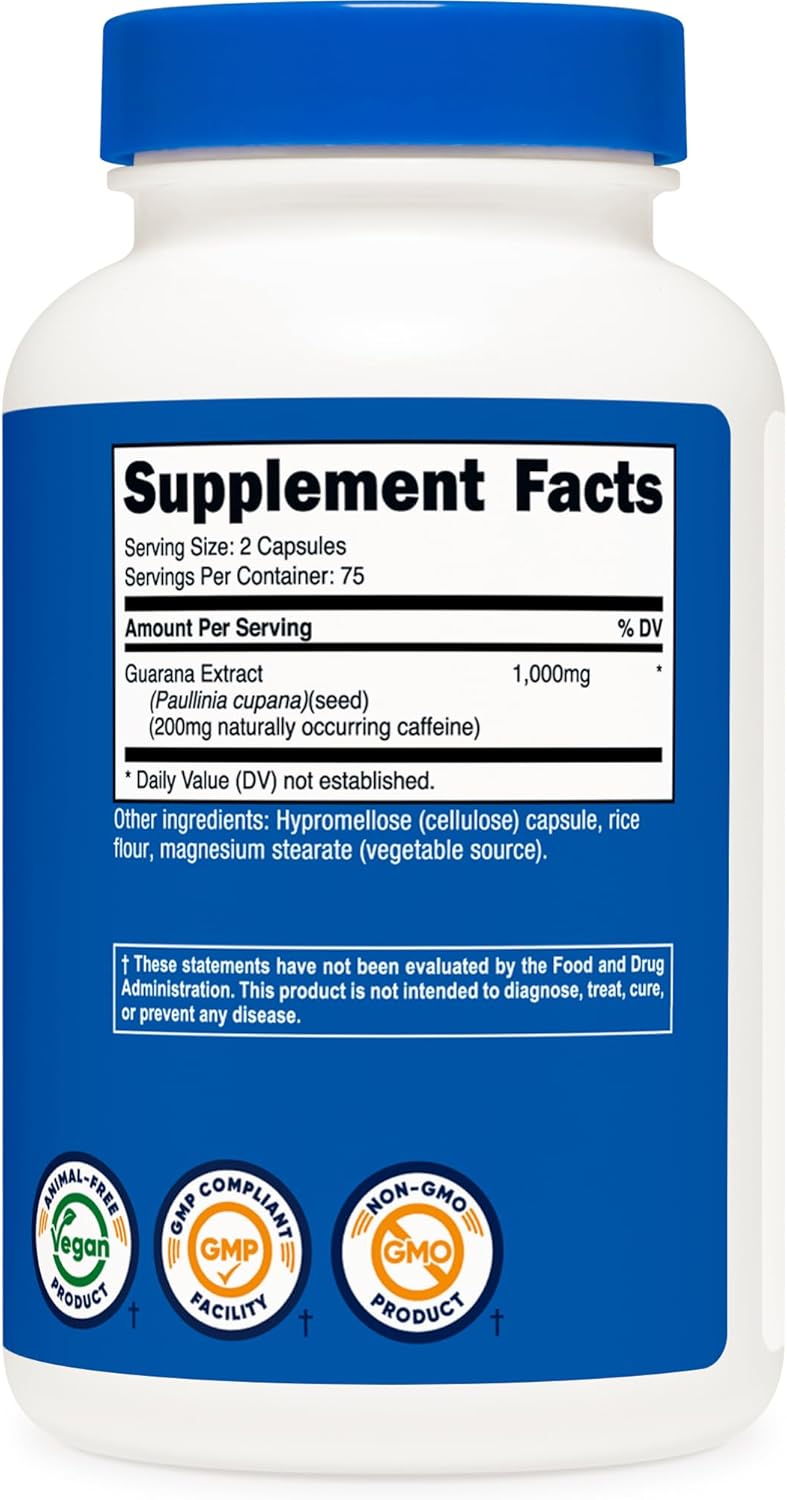 Nutricos Guaran 1000m Serving 15 Vegetaria Capsule Natura Herba Brazilia Caffein Energize Supplement