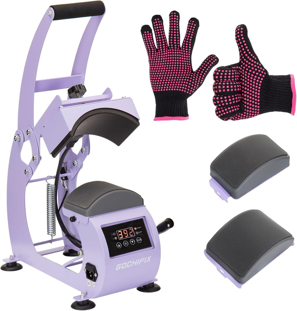 Ha Hea Pres Machine Precis Temp/Time Control 6.54inchx3.84inchCurve Hea Plate Ha Stretcher Safet Base Ha Pad Glove Hea Pres Hea fo Caps Sublimation Vinyl Hea Transfer