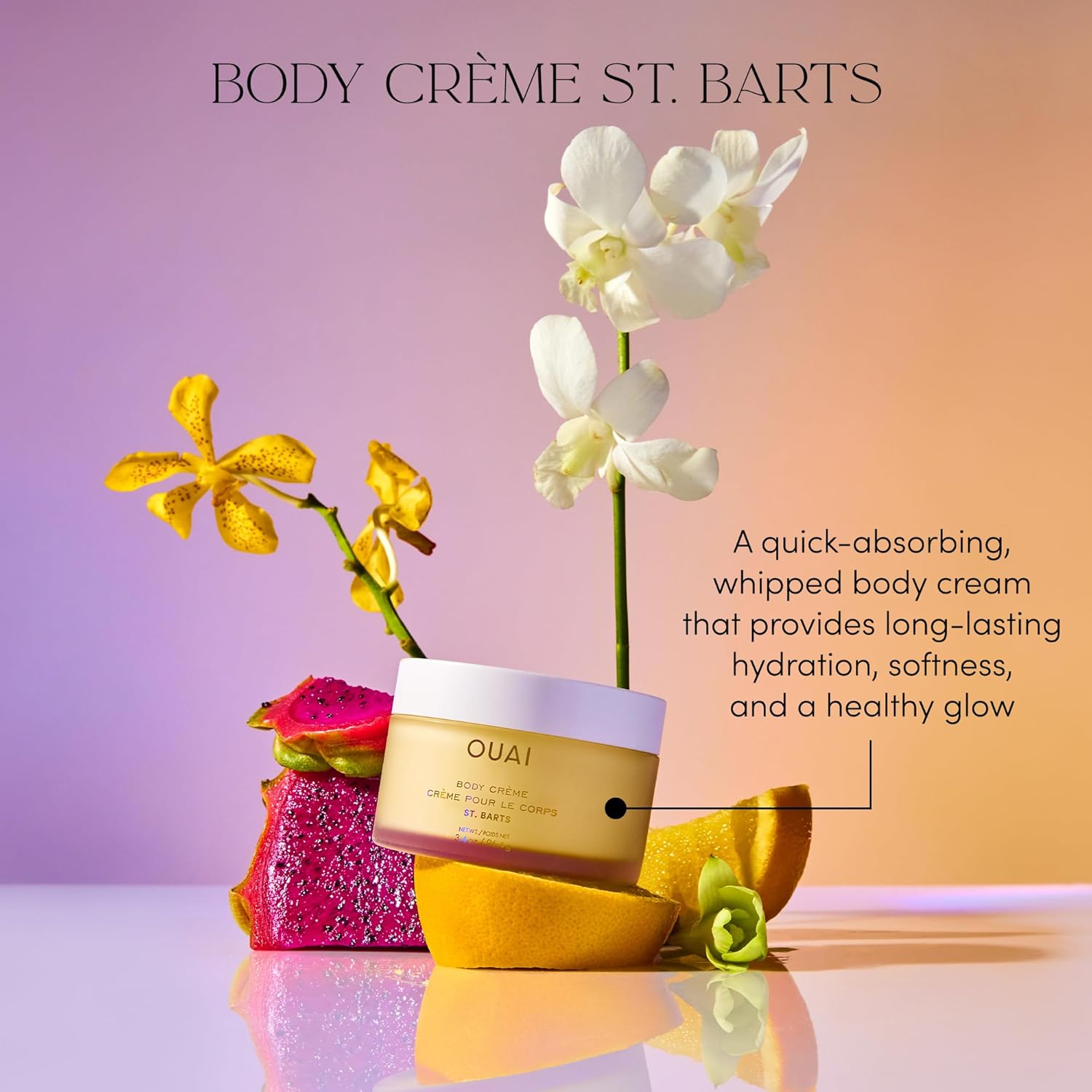 OUAI Body Creme, St. Barts Travel Size - Hydrating Whipped Body Cream with Cupua?u Butter, Coconut Oil & Squalane - Softens Skin & Delivers Radiant Glow - Sulfate-Free Skin Care (3.4 oz)
