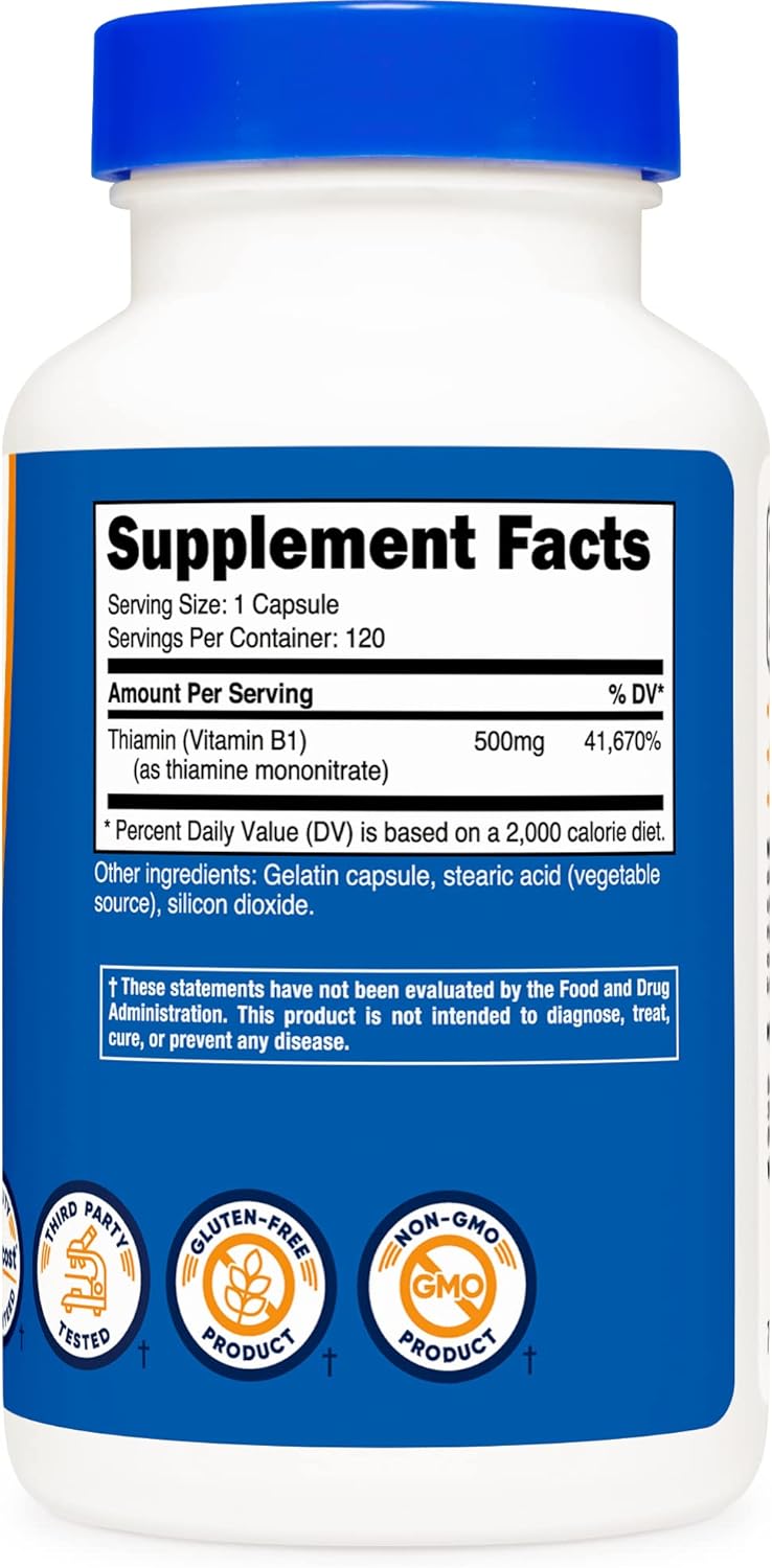 Nutricost Vitamin B1 (Thiamin) 500mg, 120 Capsules (2 Bottles)
