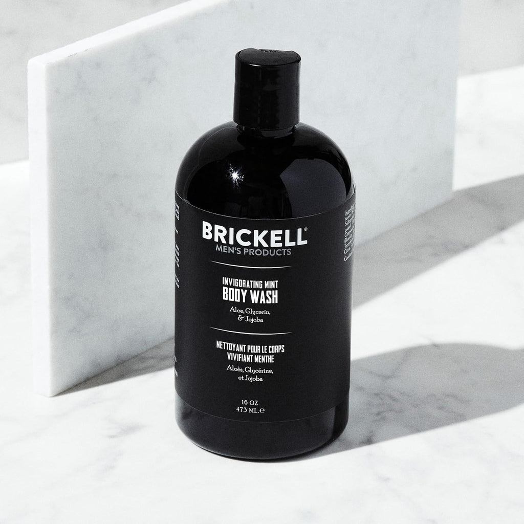 Brickell Men's Invigorating Mint Body Wash for Men, Natural and Organic Deep Cleaning Shower Gel with Aloe, Glycerin, and Jojoba, Sulfate Free, 16 Ounce, Scented