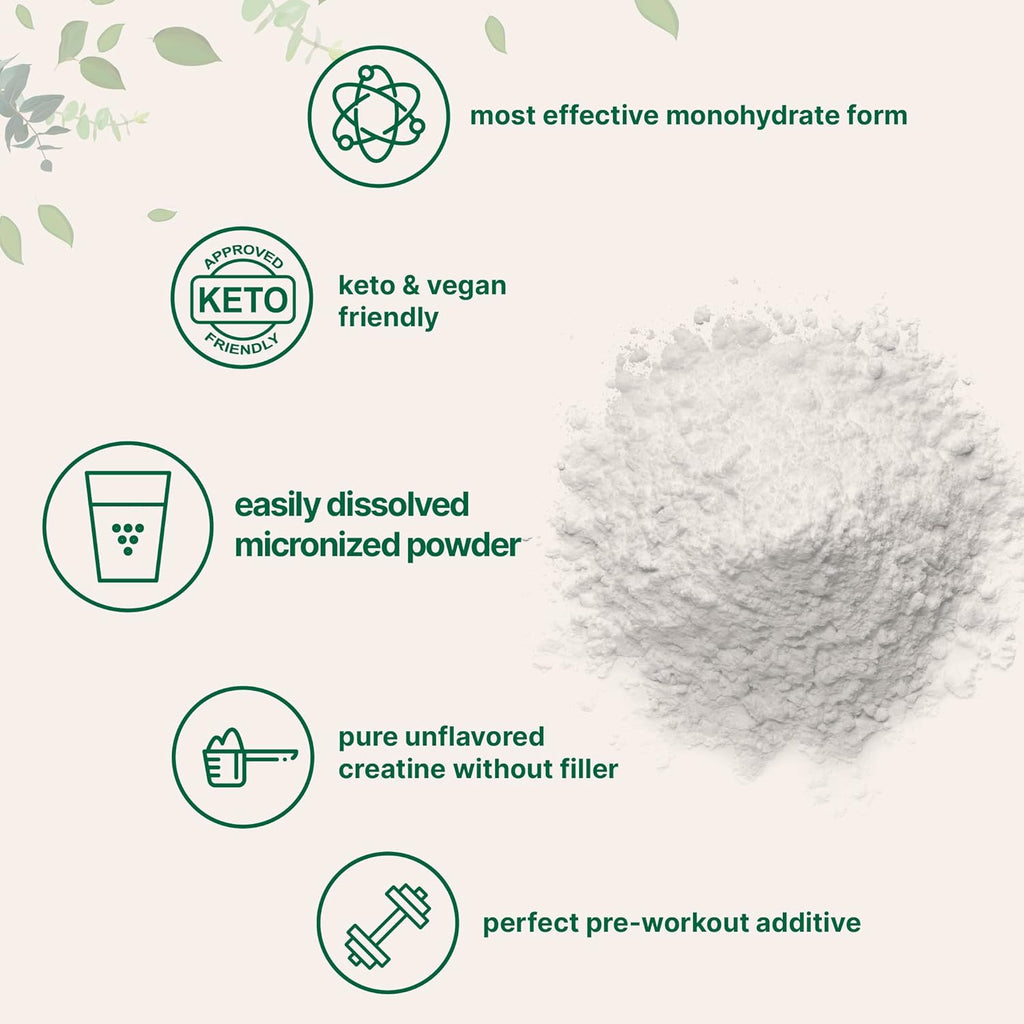 Instant Creatine Monohydrate Powder 500 Grams (1.1 Lb), 5000mg Per Serv, Micronized Creatine Powder, Unflavored, Pure, No Filler, Keto & Vegan, Easy Dissolve Pre Workout for Women and Men