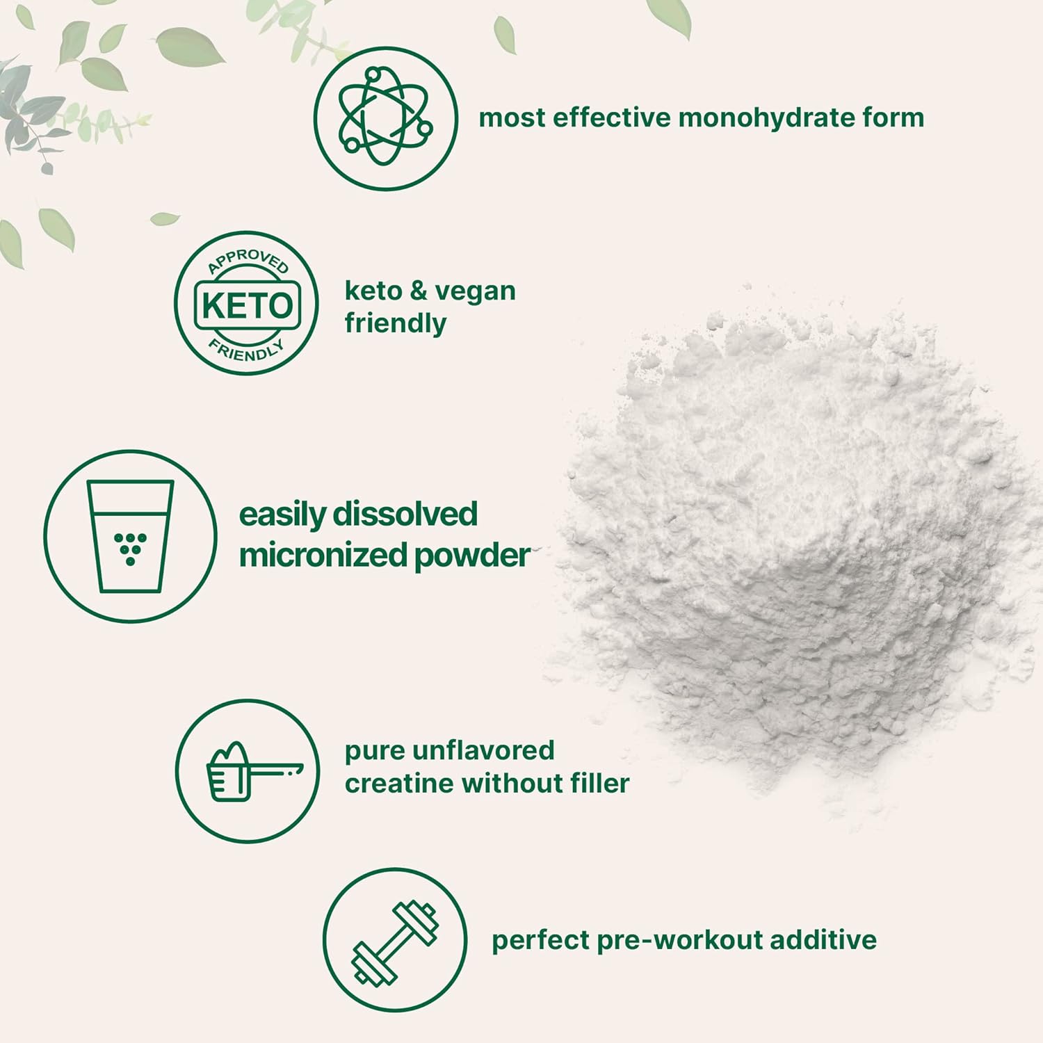 Instant Creatine Monohydrate Powder 500 Grams (1.1 Lb), 5000mg Per Serv, Micronized Creatine Powder, Unflavored, Pure, No Filler, Keto & Vegan, Easy Dissolve Pre Workout for Women and Men