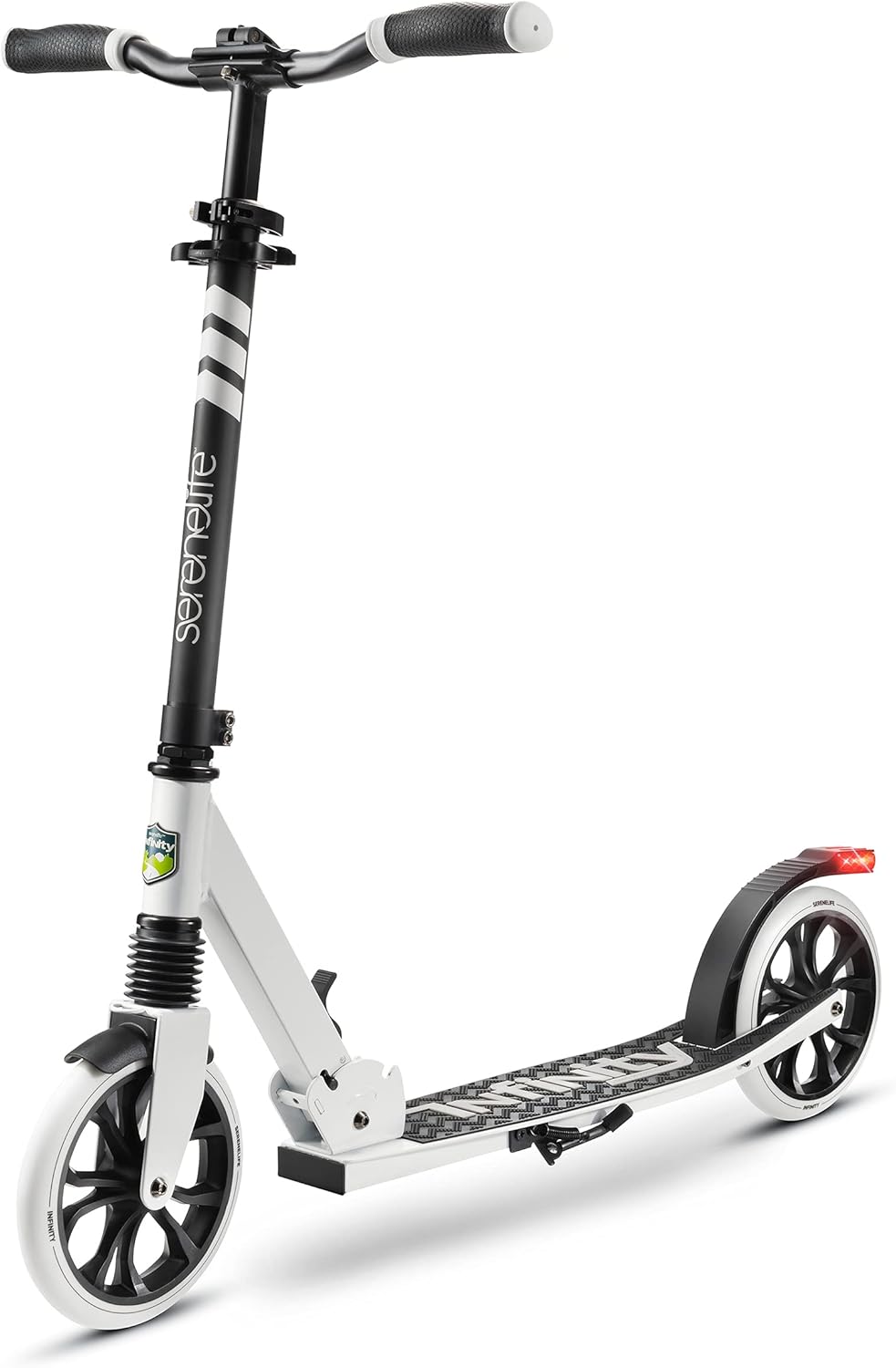 SereneLife Two Wheel Scooter for Teens, Smooth Gliding Kick Scooter for Adults w/Adjustable Height for Ages 8+, Portable All Terrain Scooter w/Carry Straps, Easy to Fold