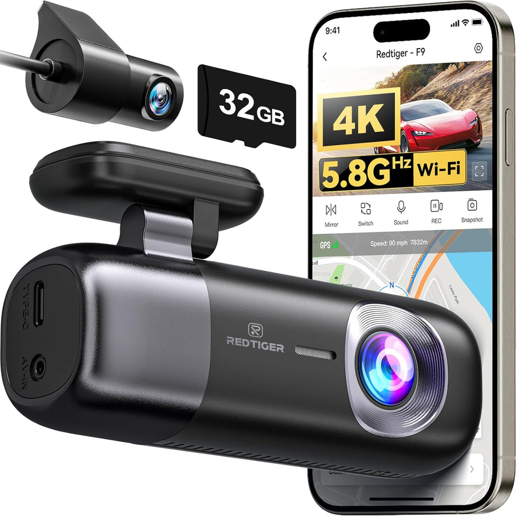 REDTIGE F Das Ca 4 Fron an Rea 1080P WiF GP Ca Camer wit 32G Card Dua Das Camer fo Cars Loo Recording Nigh Vision Parkin Mode Smar Ap Control Suppor 256G Max