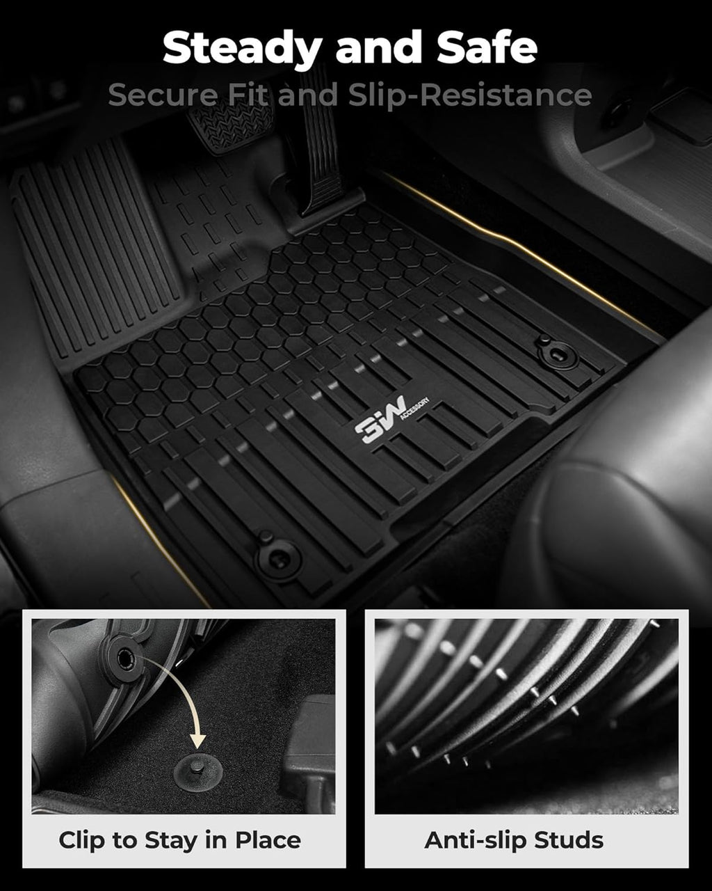 3W Floor Mats Fit Toyota Sienna 2021-2026 (Only for 8 Seat) LE/XLE, TPE All Weather Custom Fit Floor Liner for Toyota Sienna 1st, 2nd and 3rd Row, Black (Only for 8 8assenger)