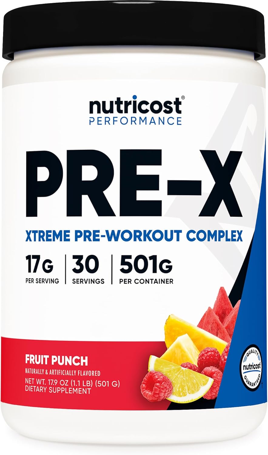 Nutricost Pre-X Xtreme Pre-Workout Complex Powder, Fruit Punch, 30 Servings, Vegetarian, Non-GMO and Gluten Free