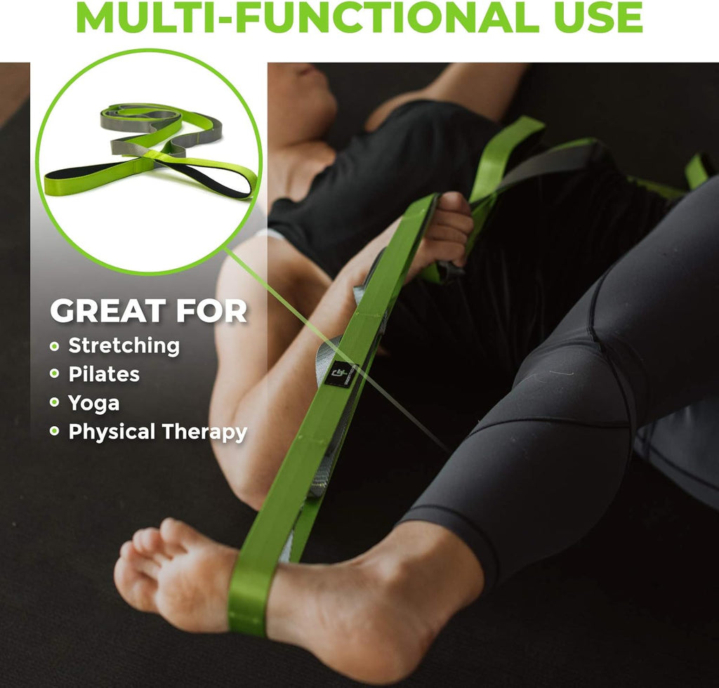 Gradient Fitness Stretching Strap for Physical Therapy, 12 Multi-Loop Stretch Strap 1inch W x 8' L, Neoprene Handles, Physical Therapy Equipment, Yoga Straps for Stretching, Leg Stretcher.