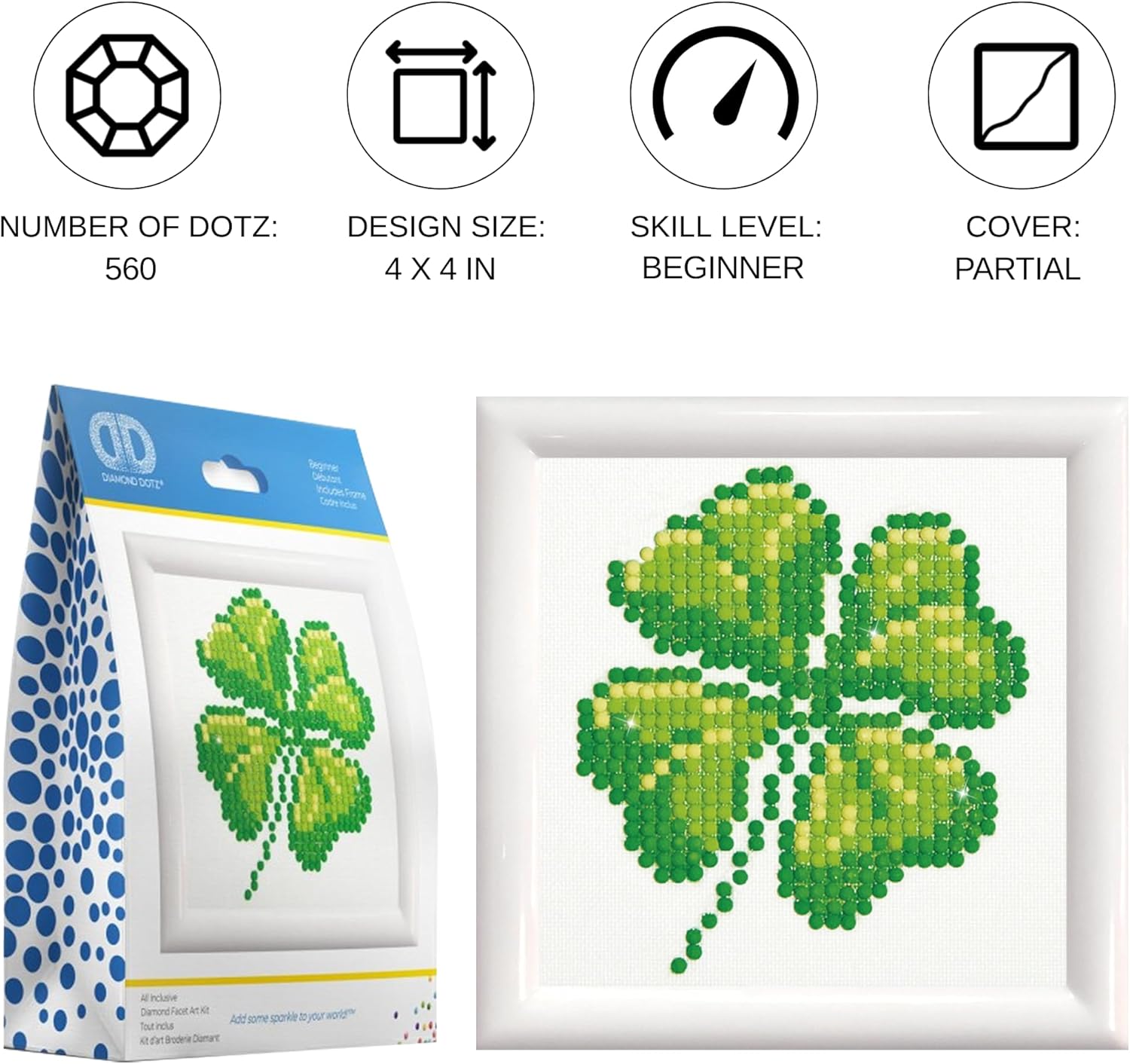 DIAMON DOT Fou Lea Clove Ki wit Fram Luck Diamon Paintin Kit fo Adult Diamon Ar Kit Relaxin Creativ Craf Ki wit Dot Gem 3.5inchx3.5inch