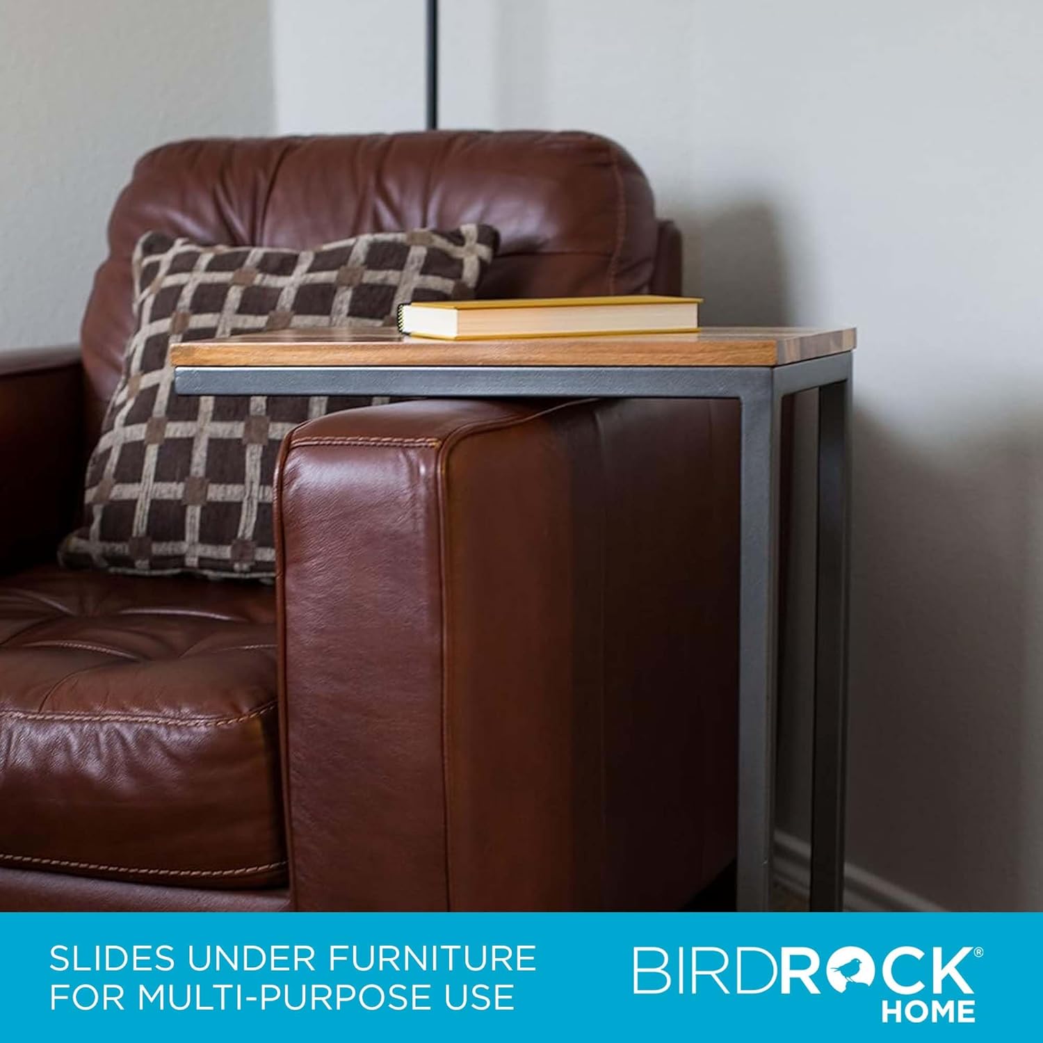 BIRDROCK HOME Acacia Wood TV Tray Side Table | Set of 2 | Industrial Design | Natural Wood Bed Sofa Snack End Table