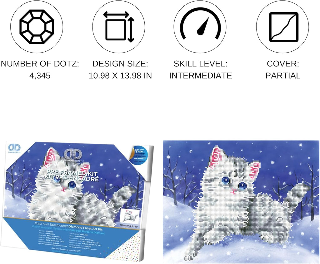 DIAMON DOT Kitte i Th Sno wit Fram Ca Diamon Paintin Kit fo Adult Diamon Ar Kit Relaxin Creativ Craf Ki wit Dot Gem 14inchx11inch