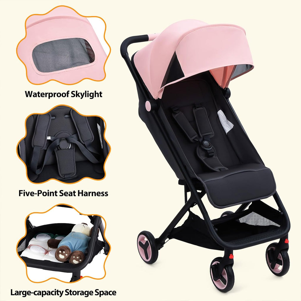 Garveelif Lightweigh Strolle fo Newborn Compac Bab Strolle fo Airplan wit 5-Poin Harness Storag Basket Trave Strolle fo Toddler Infan Strolle fo Newbor wit One-Han Fold