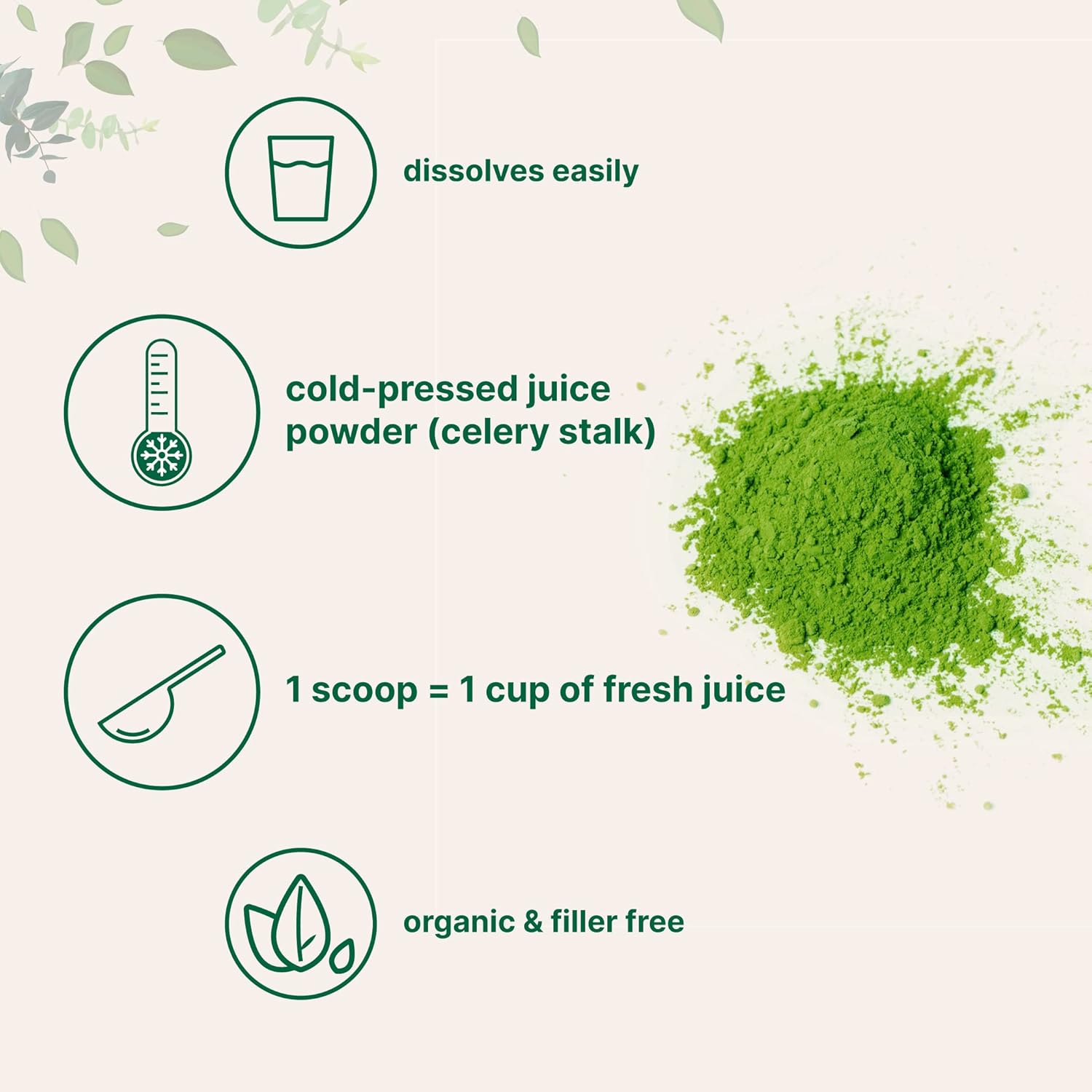 Organi Celer Juic Powder 2 Ounc (1.2 Pound) 7 Serving Celer Deto an Col Pressed Boost Immun System Energ an Support Gu Health Ric i Immun Vitami an Minerals Vegan