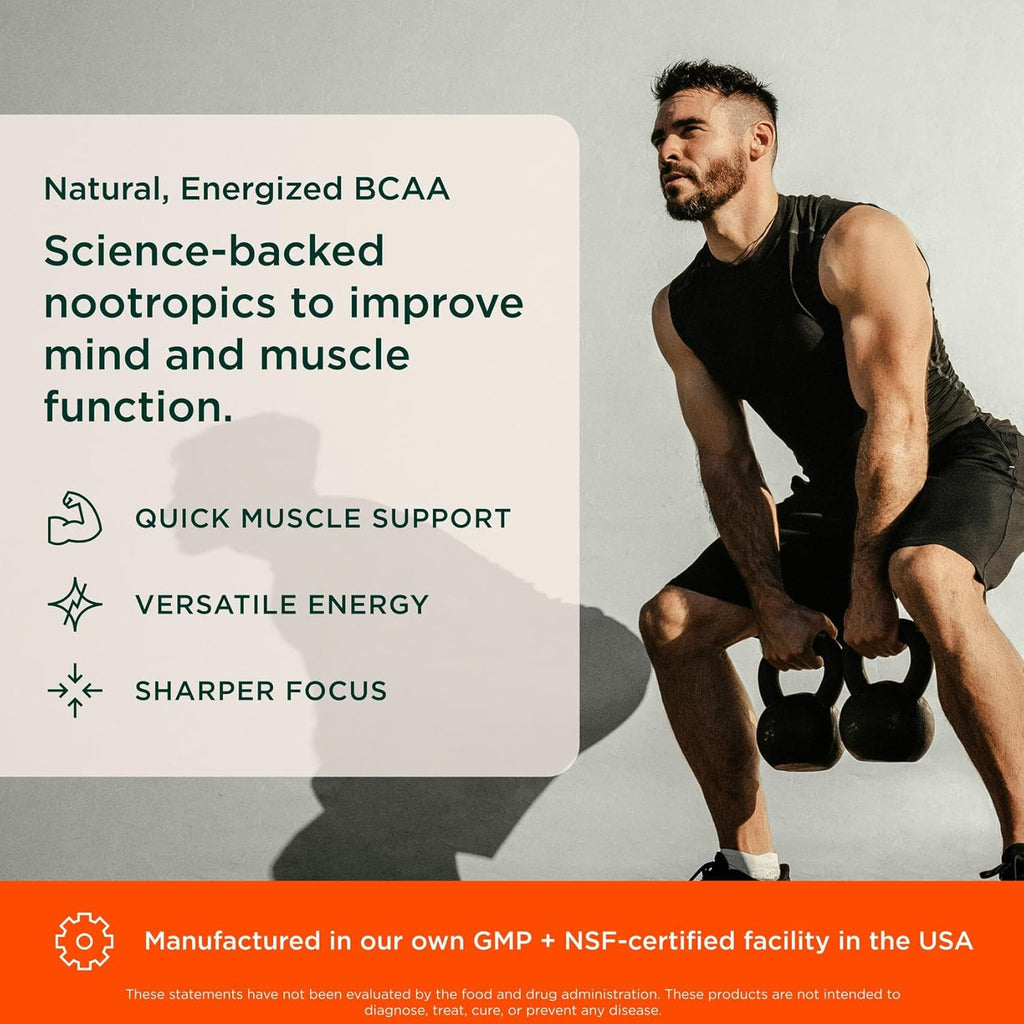 Genius BCAA Powder - 5g Vegan BCAAs L-Glutamine, Cognizin & Rhodiola Muscle Recovery Energy Support 100mg Caffeine Pre, Intra, Post-Workout Nootropic Supplement for Focus & Performance - Grape Limeade